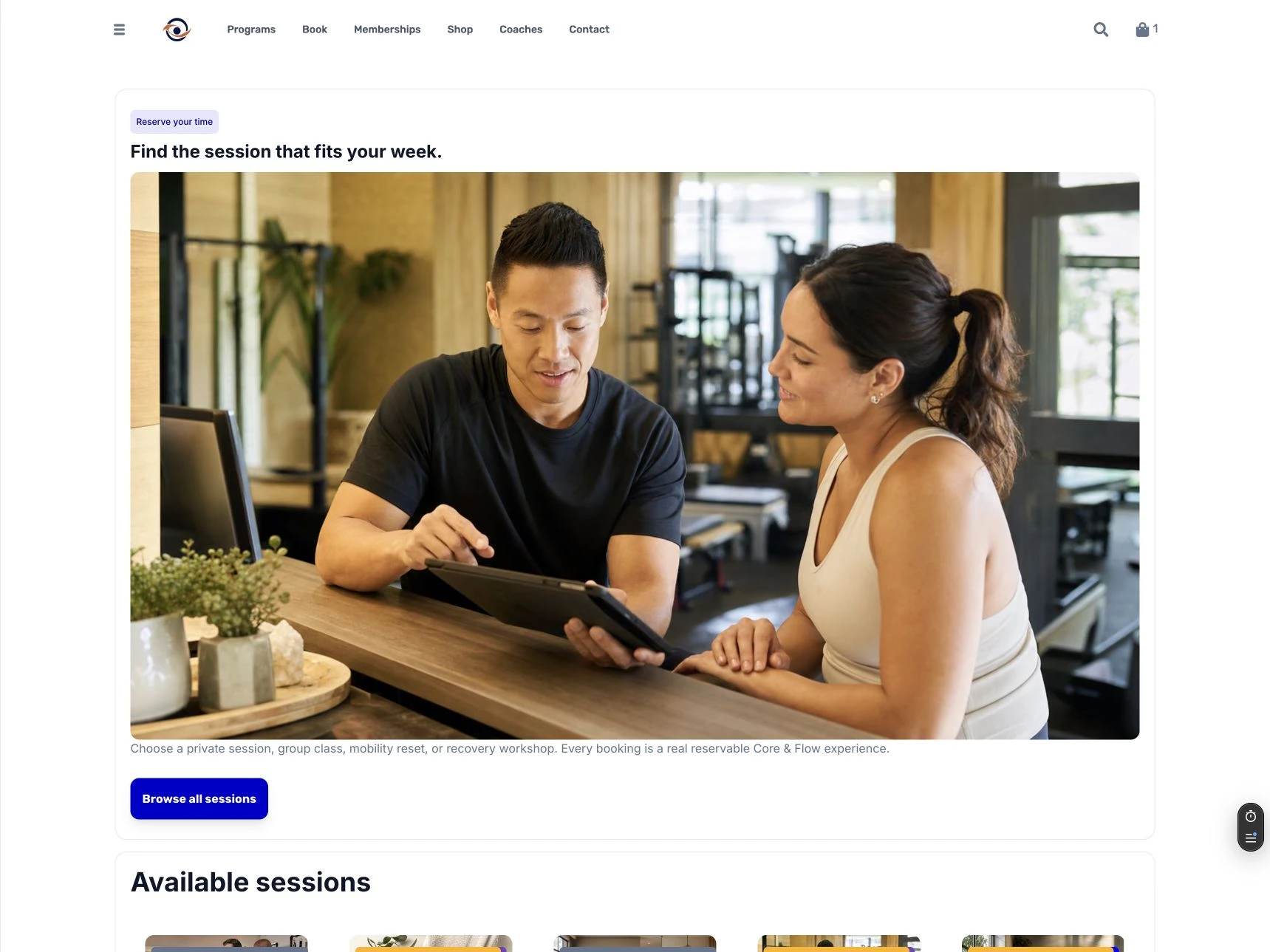 Fitness studio booking page built with NextJenga