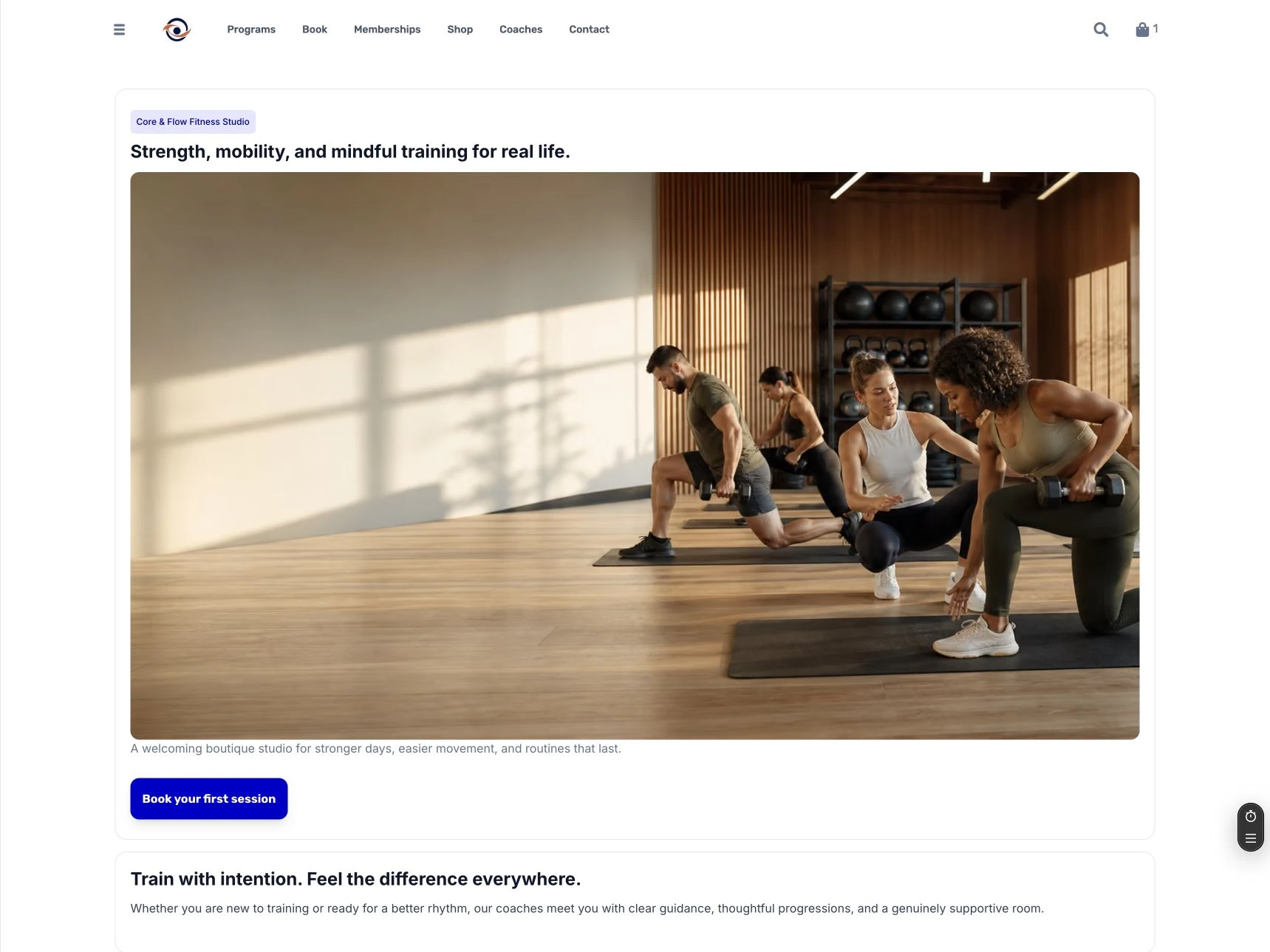 Live fitness studio website built with NextJenga