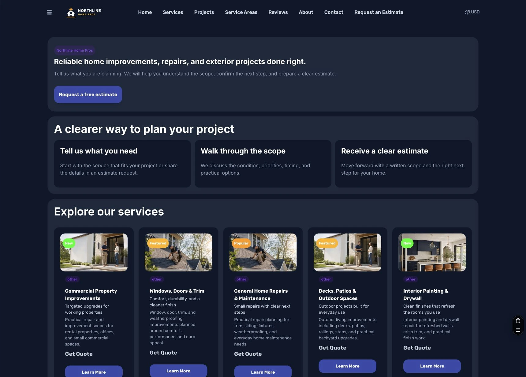 Live contractor and home services website built with NextJenga