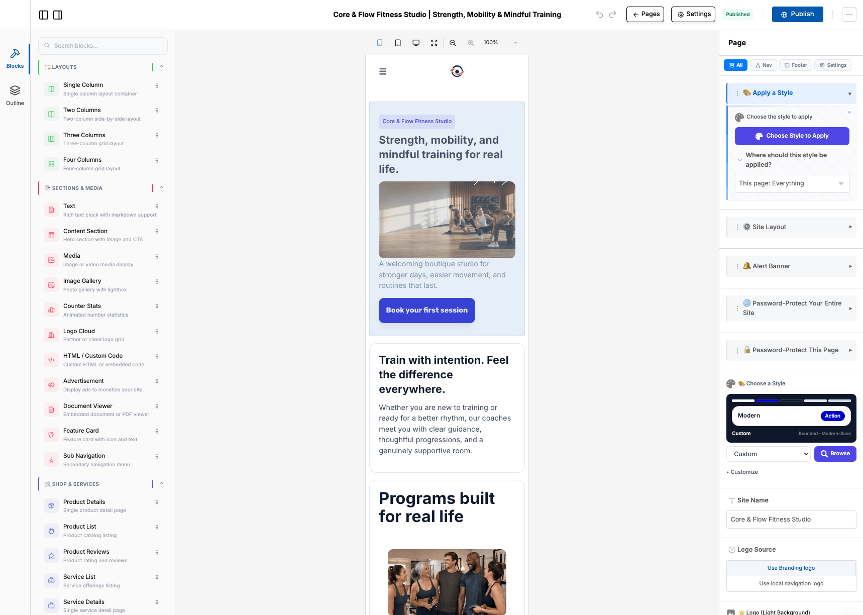 Vista previa móvil adaptable de un sitio NextJenga