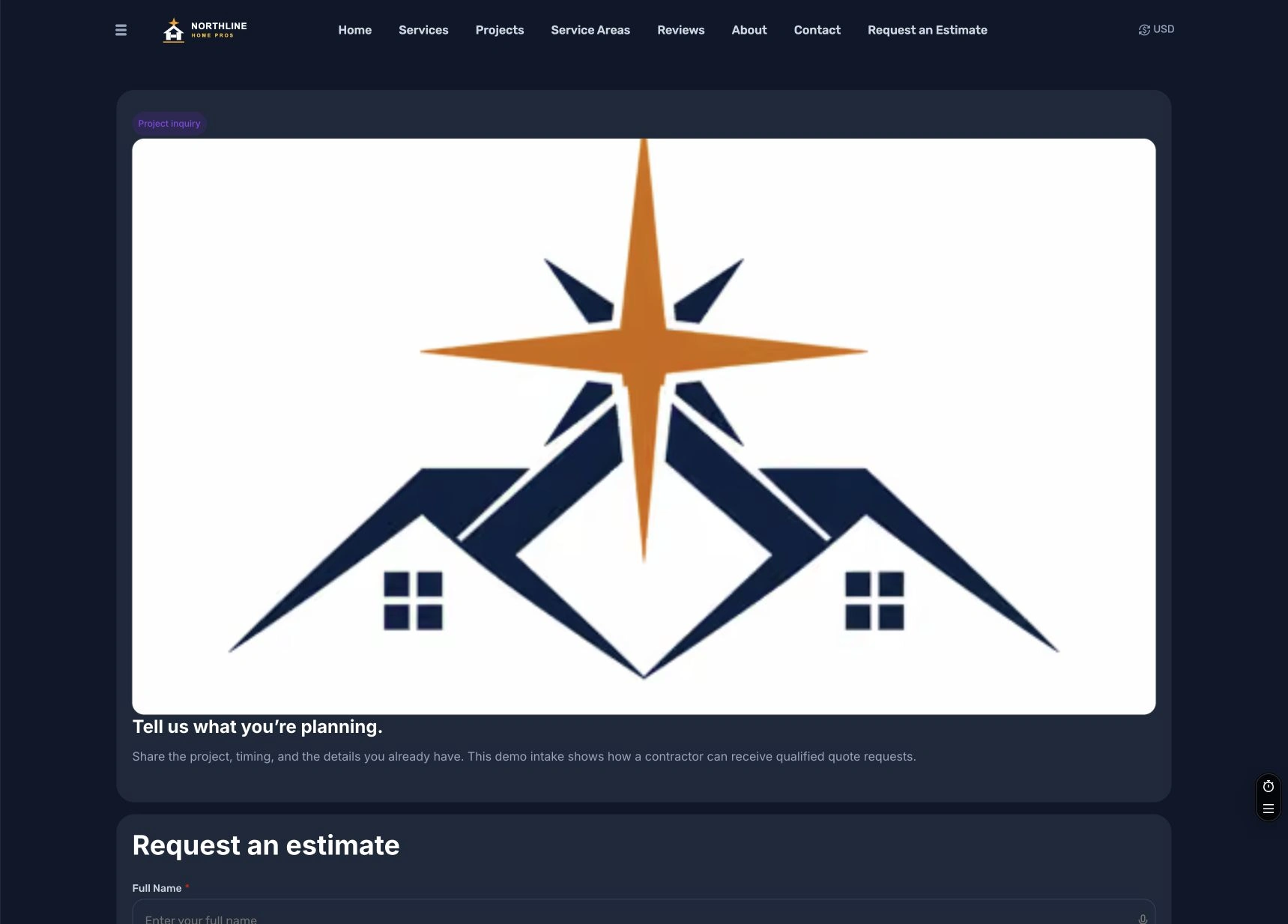 Contractor estimate page built with NextJenga