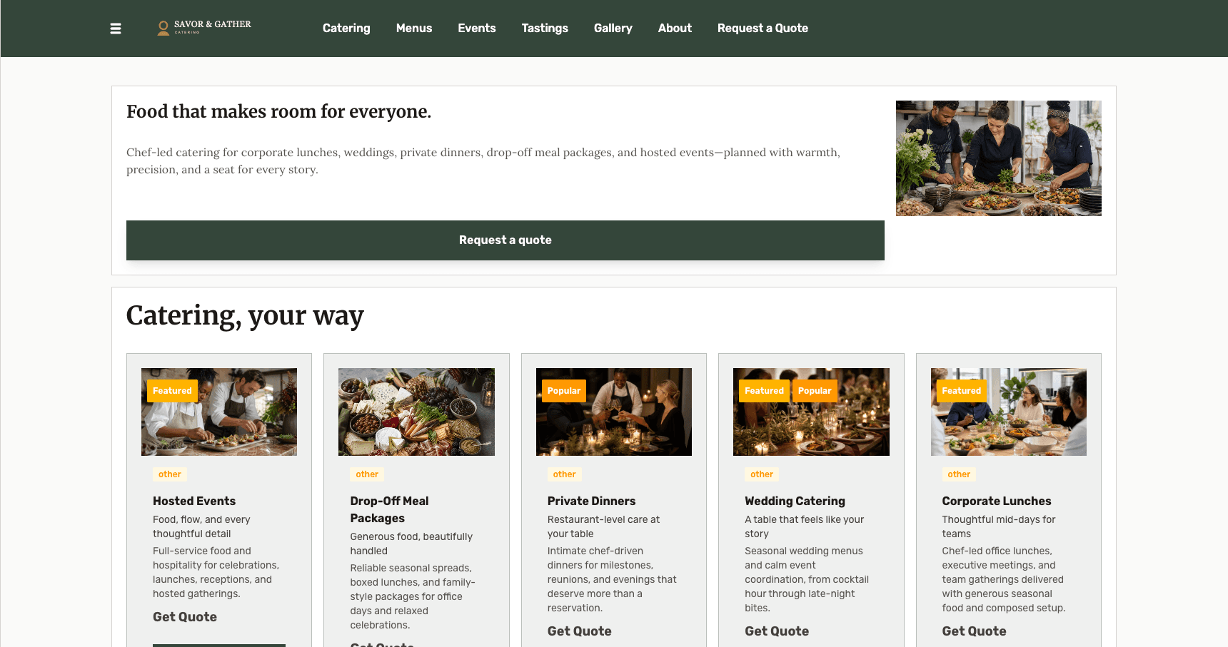 Preview of the Catering website foundation
