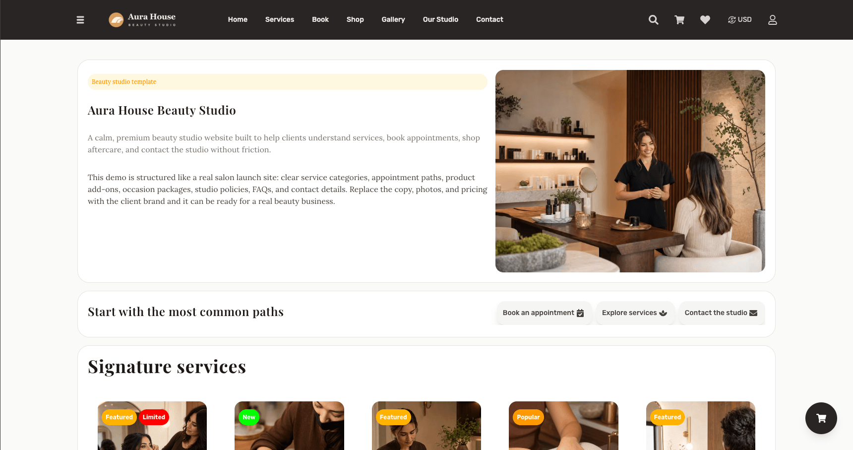 Preview of the Beauty studio website foundation