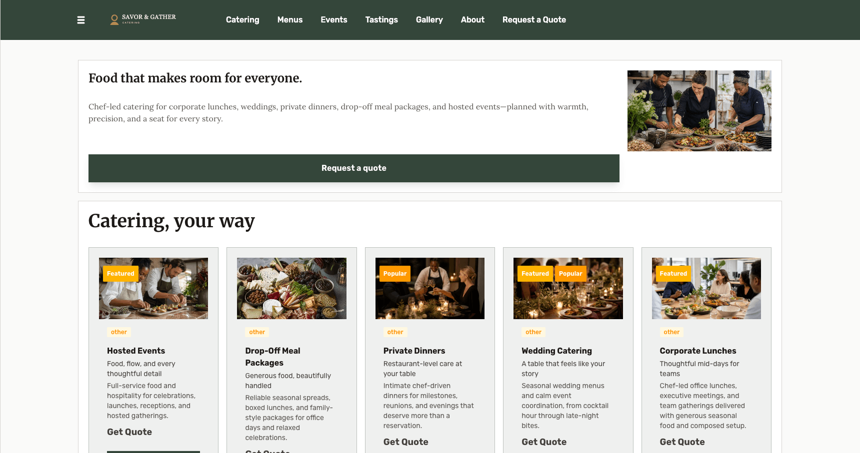 Preview of the Catering website foundation